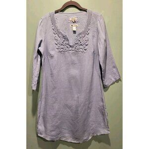 Malvin Hamburg Germany 100% Linen Blue 3/4 Sleeve Shift Dress Sz M Coastal Beach